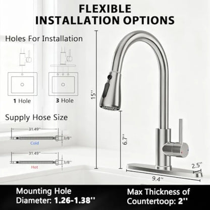 High Arc Stainless Steel Pull Down Kitchen Faucet
