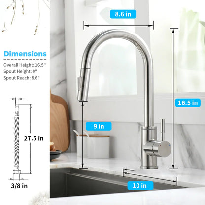 LED Pull Out Kitchen Faucet with Dual Stream Sprayer