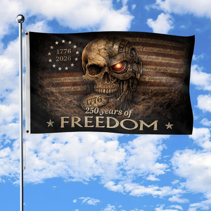 USA 250 Of Freedom Flag 1776 2026 Mechanical Metal Cyber Skull Patriotic Gift