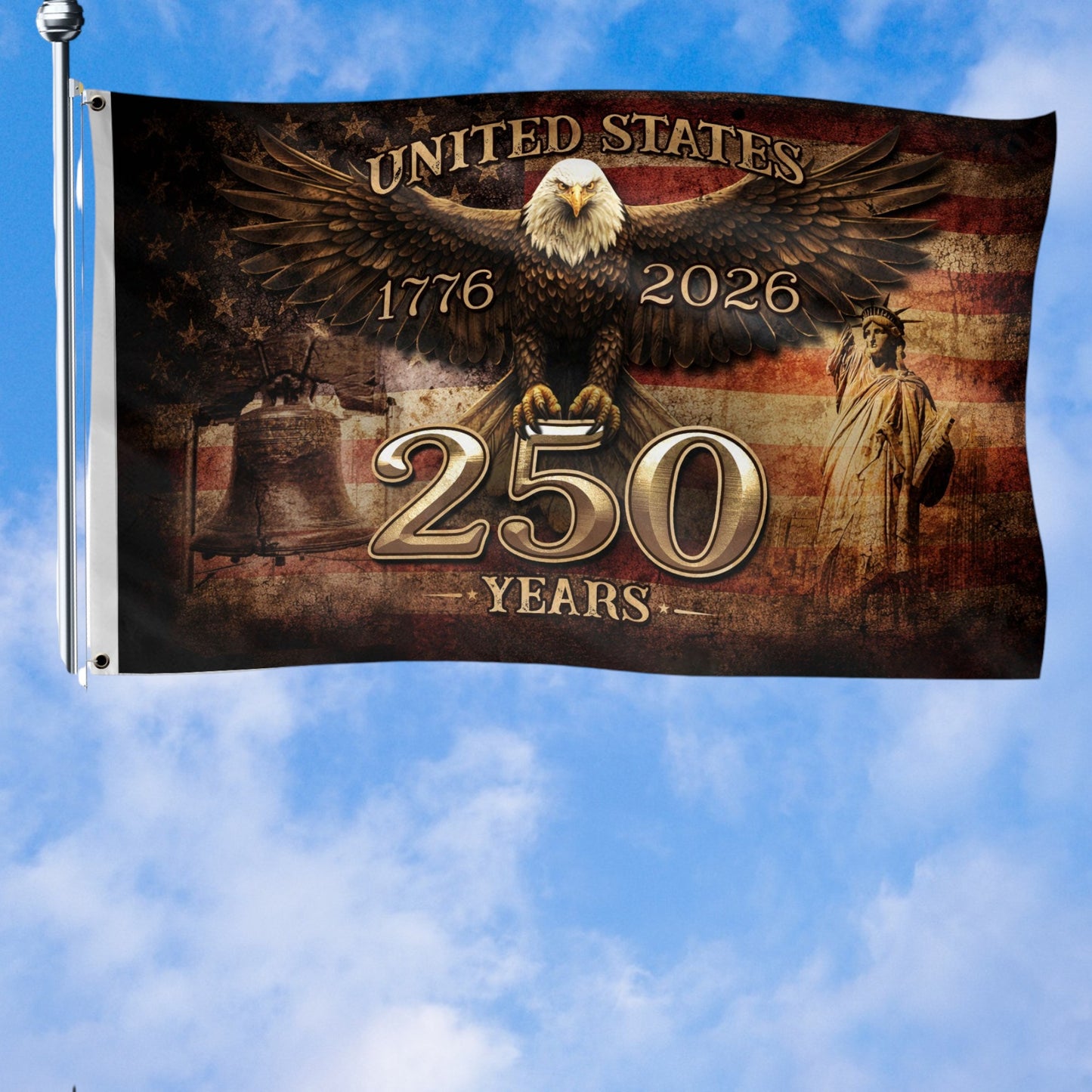 United States 250 Years Semiquincentennial Flag 1776 2026 Eagle Patriotic American Gift Decor
