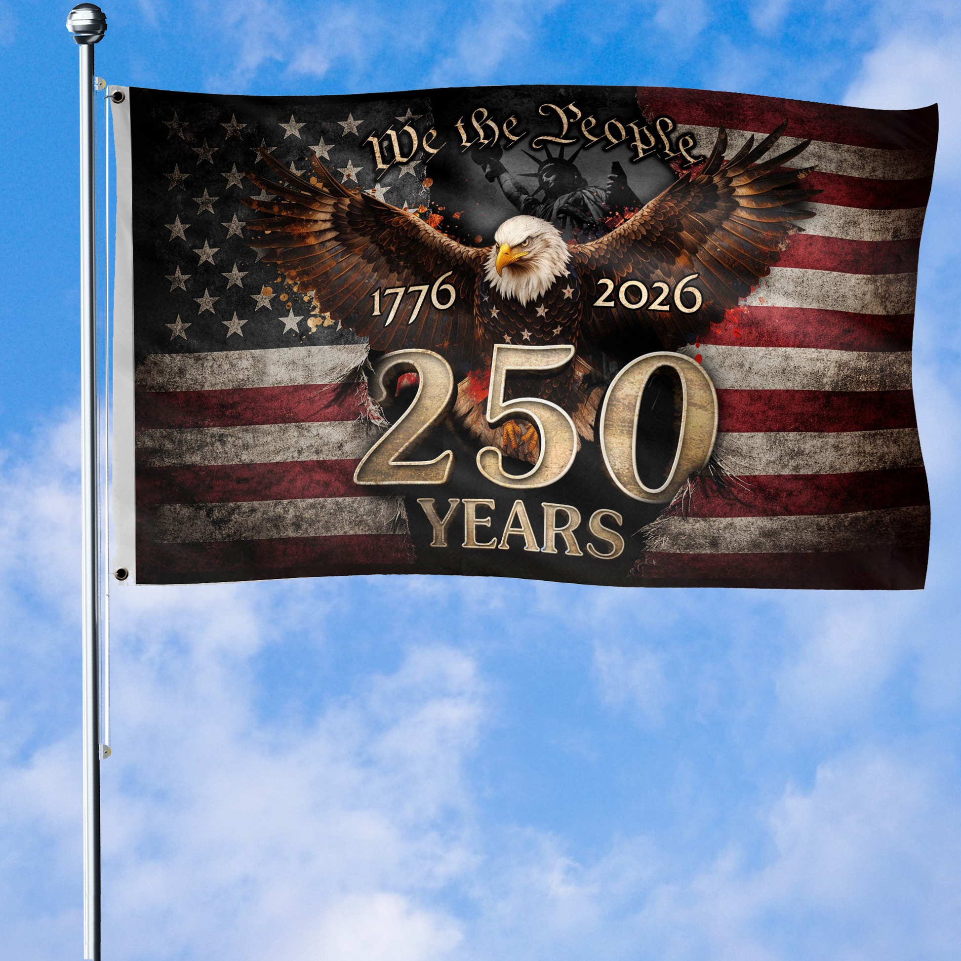 We The People 250 Years Semiquincentennial Flag 1776 2026 Eagle Patriotic American Decor Gift