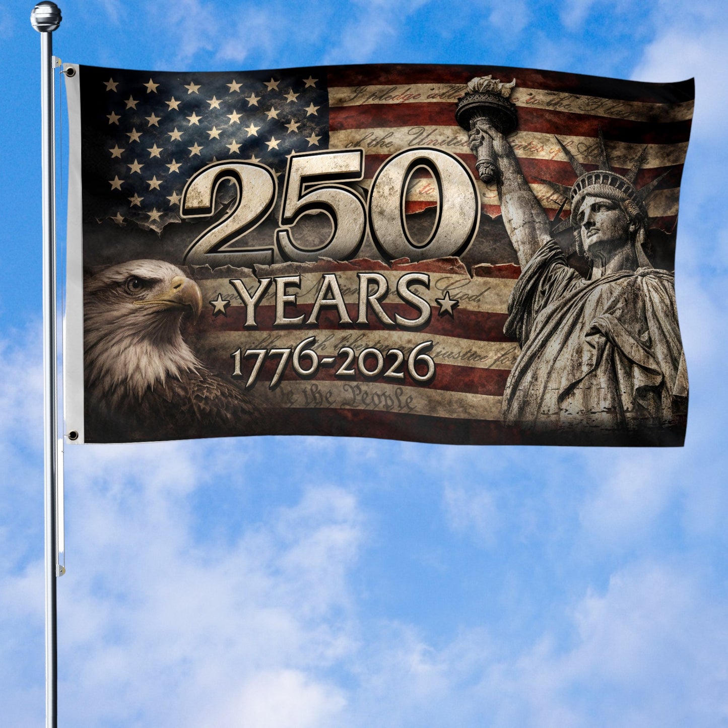 250 Years Semiquincentennial Flag 1776 2026 Eagle And Liberty Decor Patriotic Presents