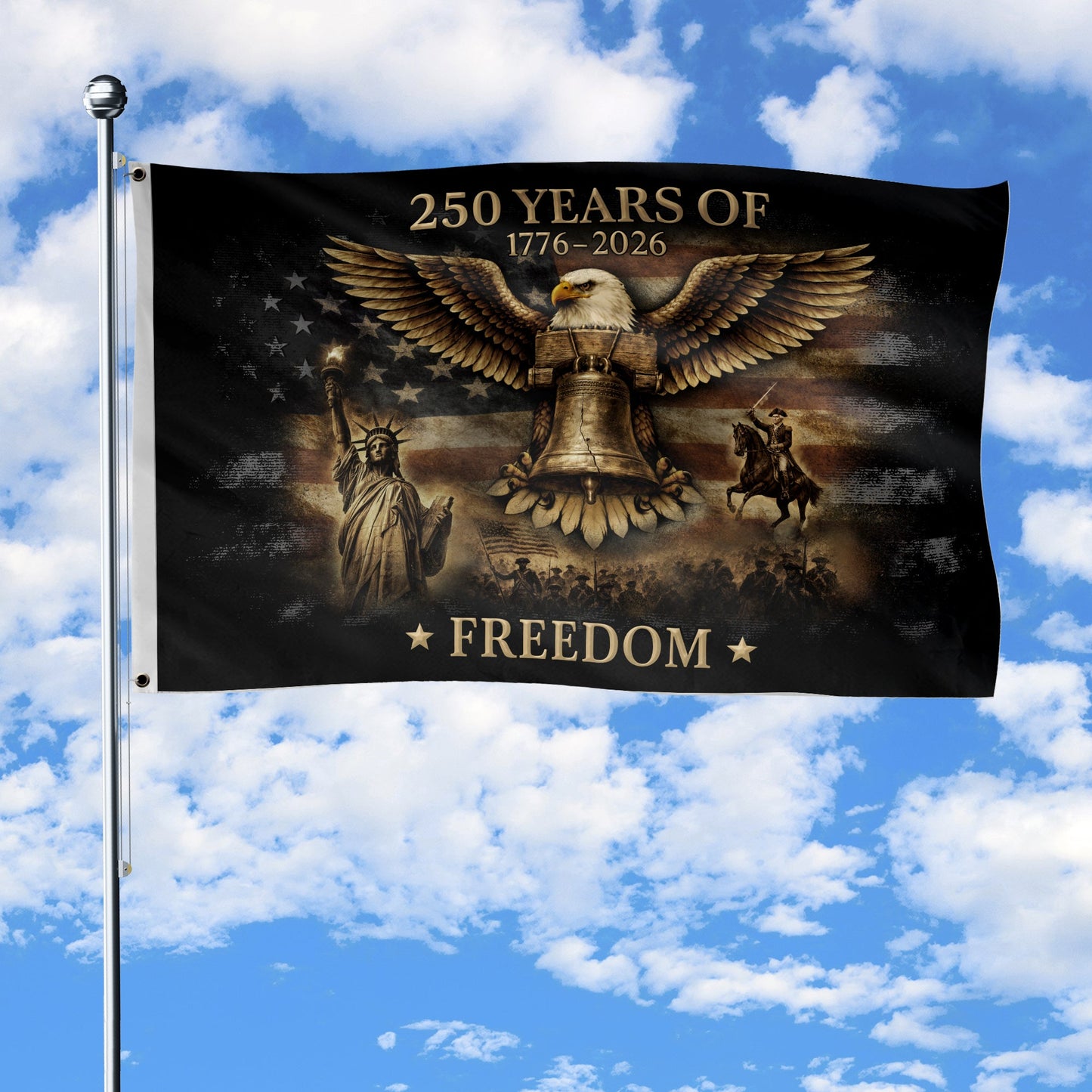 USA 250th Anniversary 250 Years of Freedom Flag 1776 2026 Liberty Bell Eagle Patriotic Gifts