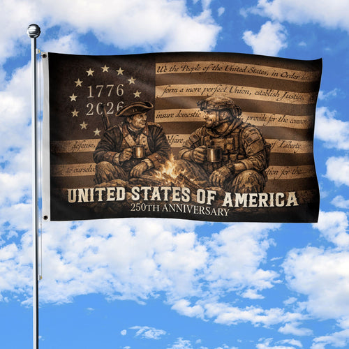 USA 250th Anniversary Garden Flag 1776 2026 Patriotic Past Present Then Now Soldiers Gift