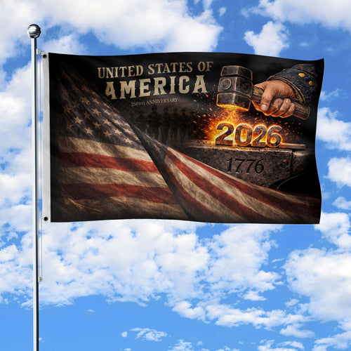 USA 250th Anniversary Flag 1776 2026 Forged in Liberty Heavy Metal Iron Hammer Patriotic Gift