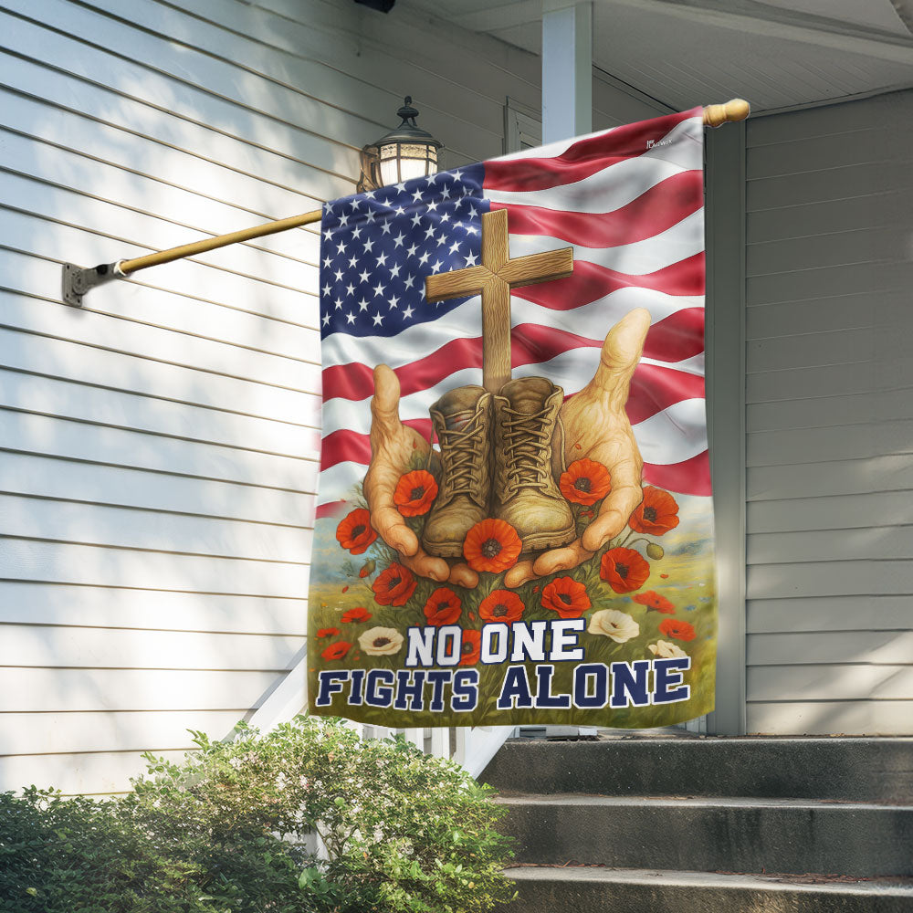 US Military No One Fights Alone Flag Veteran Day Merch Patriotic Decor