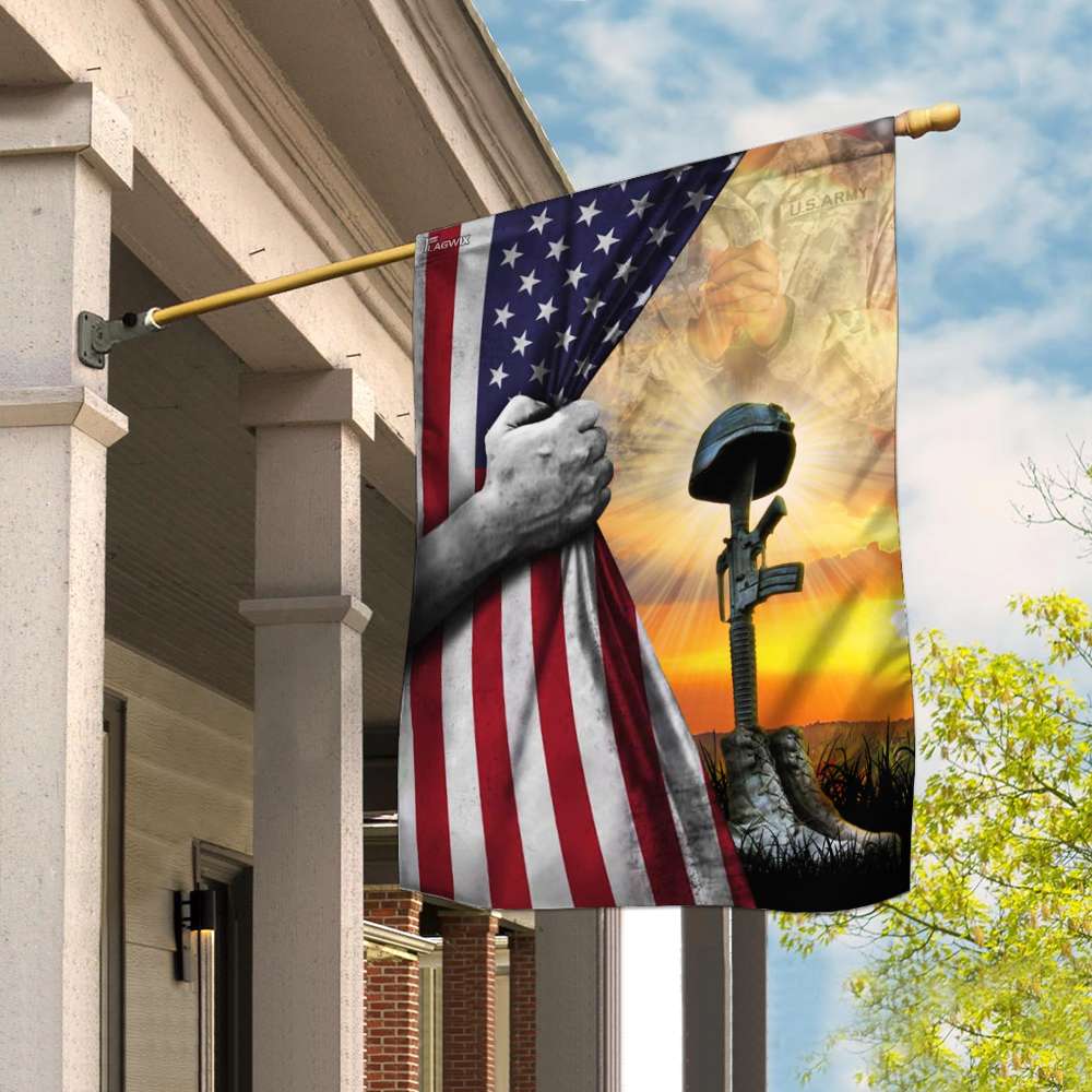 US Military American Flag Fallen Soldiers Flag Memorial Day Merch Patriotic Decor