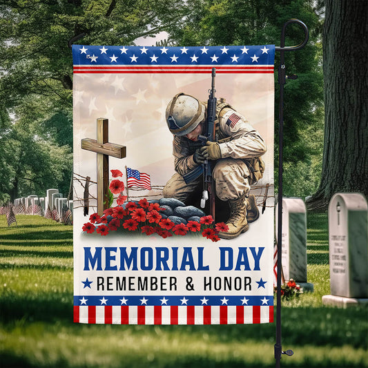 US Military Remember And Honor Flag  Military Soldier And Cross Merch Patriotic Decor