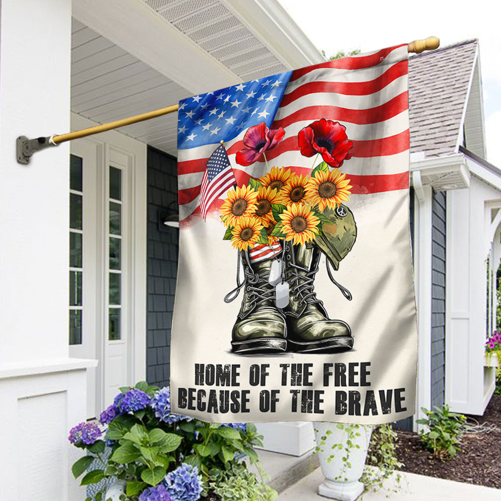 US Military Home Of The Free Because Of The Brave Flag Memorial Day Merch Outdoor Decor