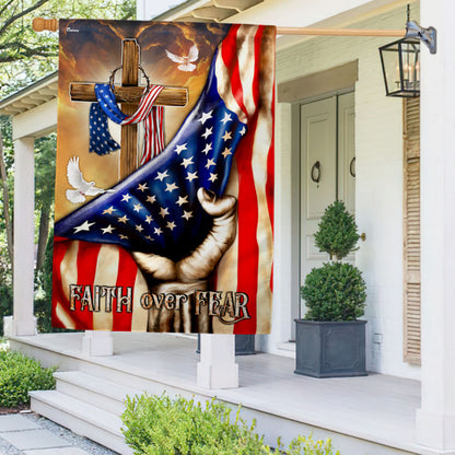 Faith Over Fear Flag Christian Cross American Flag Outdoor Decor Gift Ideas