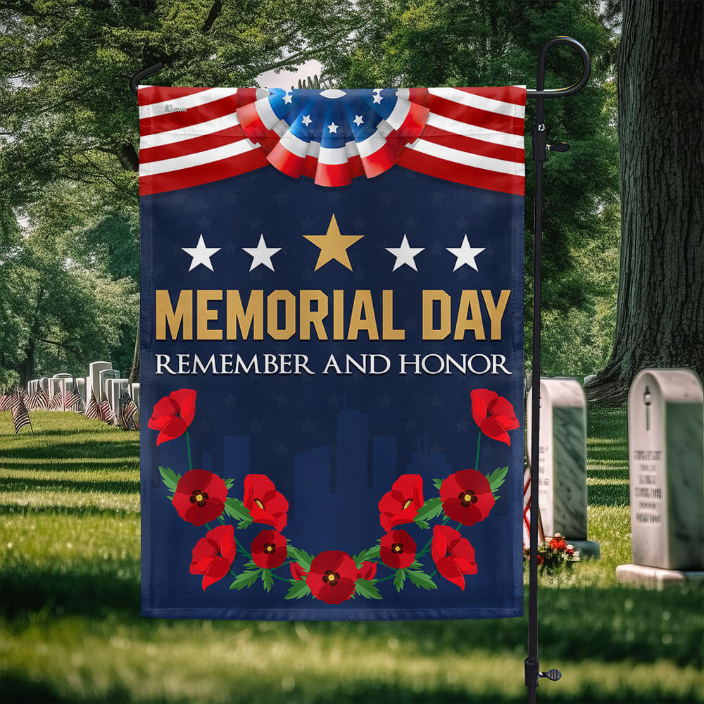 US Military Memorial Day Remember And Honor With Poppy Flag 4Th Of July Merch Outdoor Decor