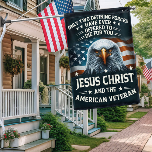 US Military Jesus Christ And The American Veteran Flag Patriotic Veteran Day Flag Outdoor Decor
