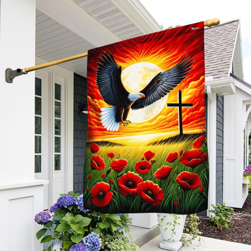 US Military American Flag Eagle Poppy Flowers Memorial Day Merch Fourth Of July Decor