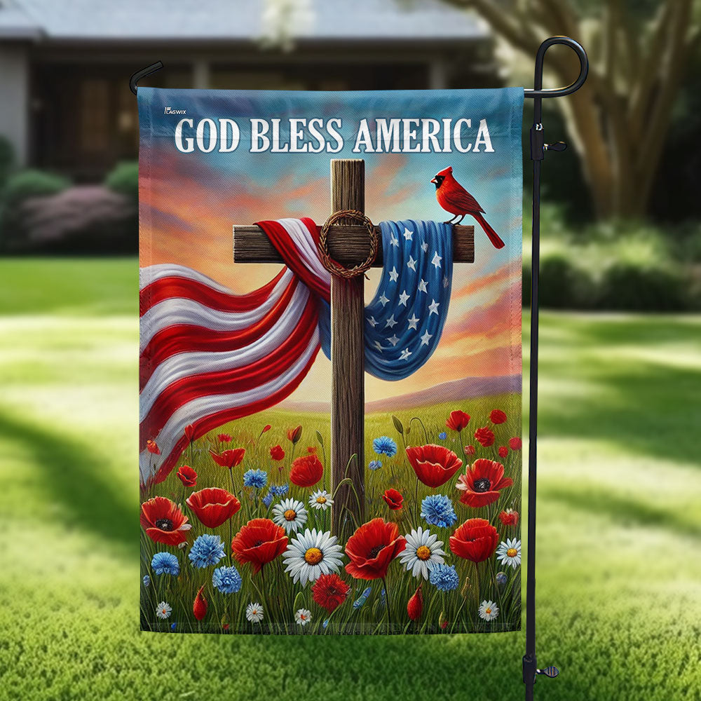 US Veteran God Bless America Flag Christian Cross Independence Day Merch Patriotic Decor