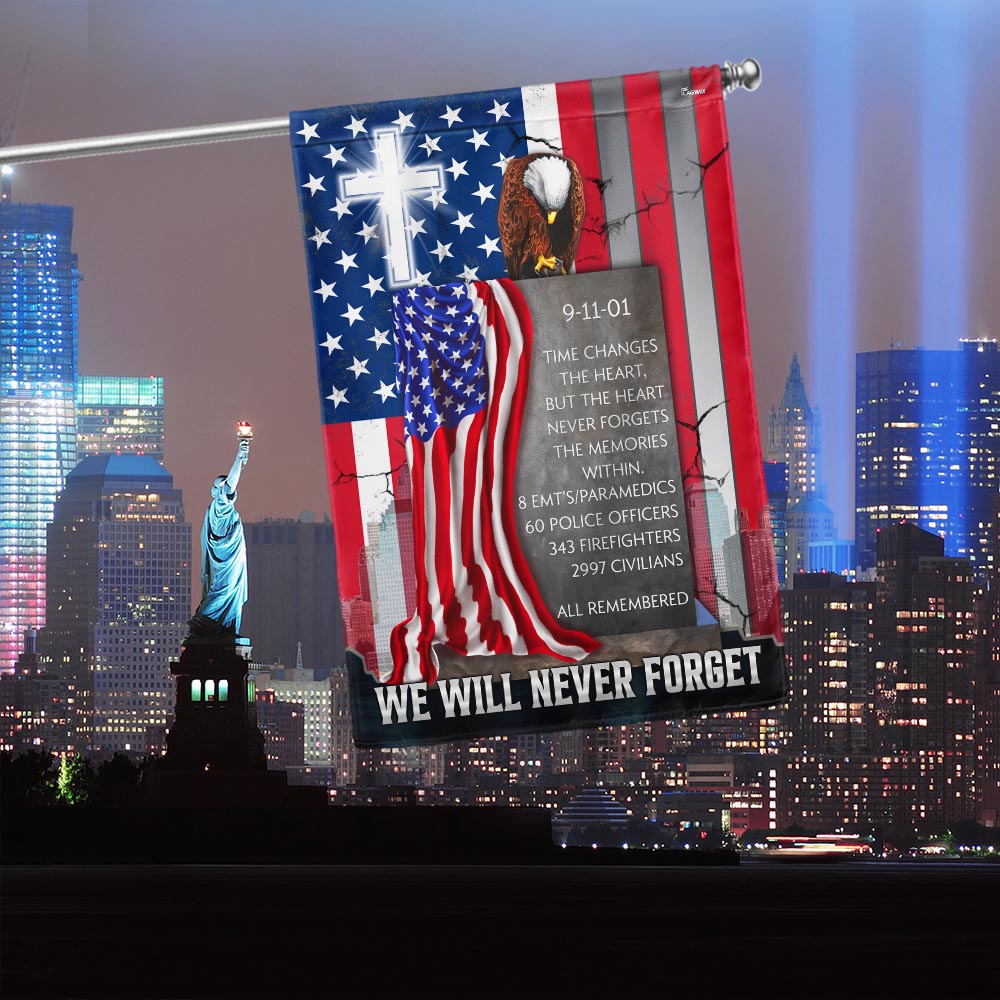 We Will Never Forget 911 Flag American Flag Cross Eagle Memorial Day Decor Gift For Dad