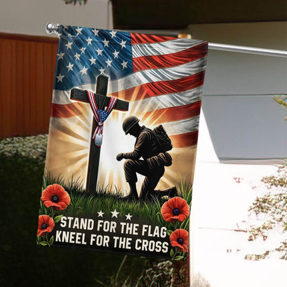 US Veteran Flag Stand For The Flag Kneel For The Cross Flag Gift For Dad