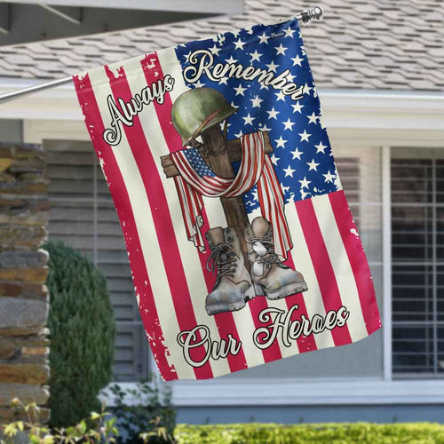 US Veteran Always Remember Our Heroes Flag 4Th Of July Merch Patriotic Decor