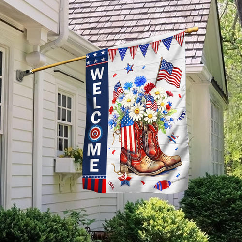 Welcome Flag Cowgirl Boots Flower 4th Of July Outdoor Decor Gift For Daughter
