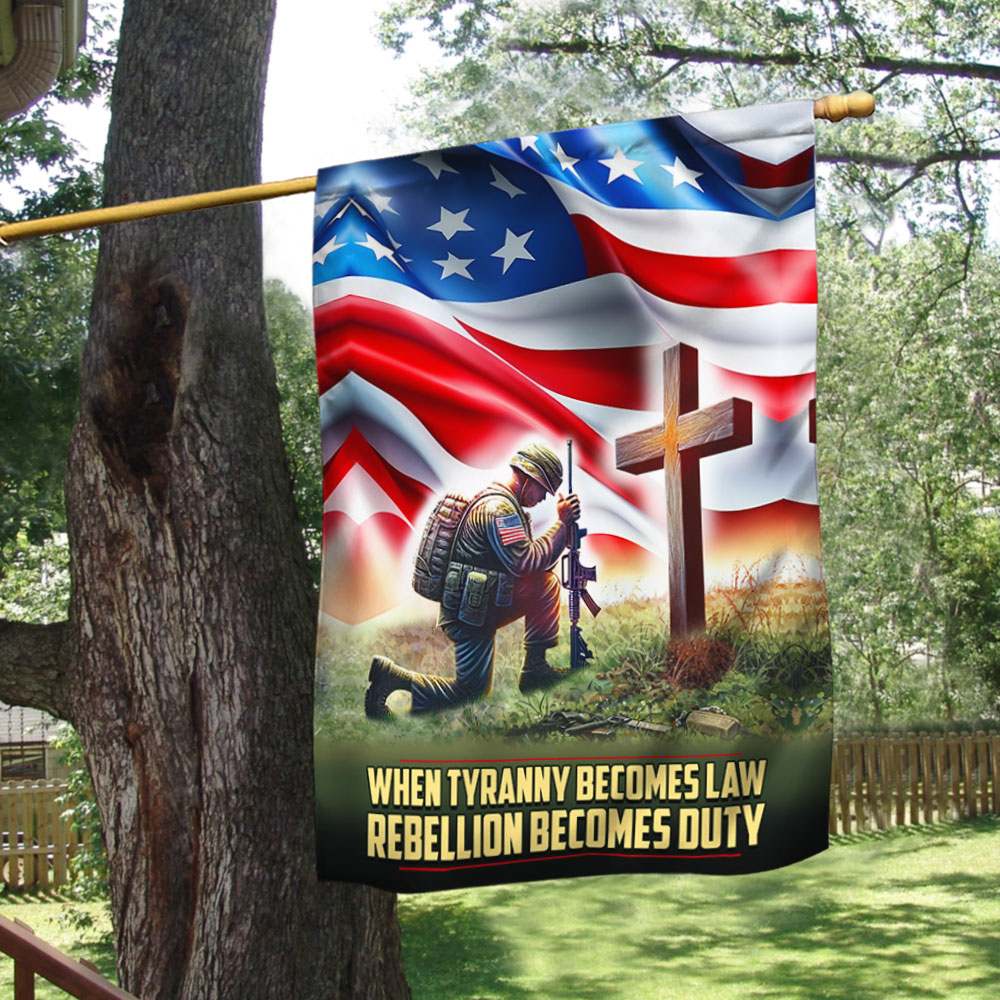 US Veteran When Tyranny Becomes Law Rebellion Becomes Duty Flag Veteran Day Flag Outdoor Decor