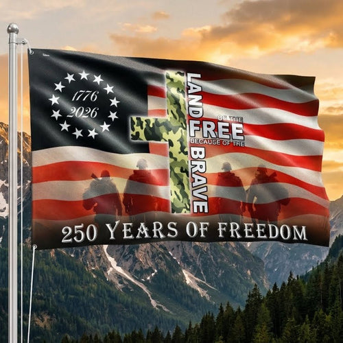 US Veteran 250 Years Of Freedom Flag Land Of Free Veterans Flag Merch Patriotic Decor