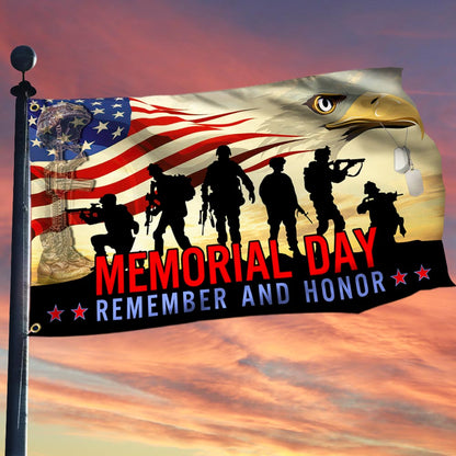 US Veteran Memorial Day Remember And Honor Flag  Military Soldier Flag Merch Outdoor Decor