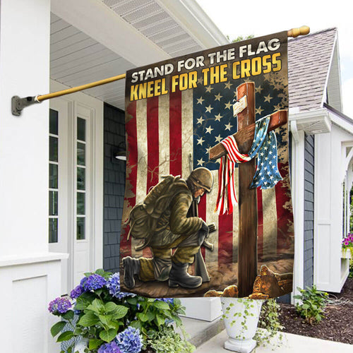 US Veteran Stand For The Flag Kneel For The Cross Flag Patriotic Veterans Day Flag Decor