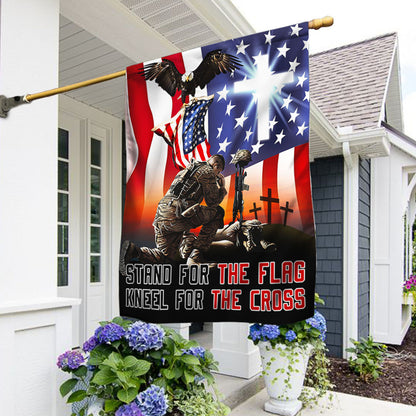 US Veteran Stand For The Flag Kneel For The Cross Flag Military Soldier Merch 4Th Of July Decor
