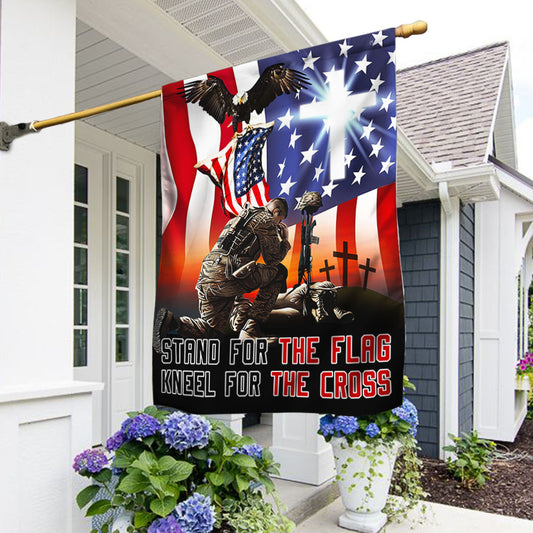 US Veteran Stand For The Flag Kneel For The Cross Flag Military Soldier Merch 4Th Of July Decor