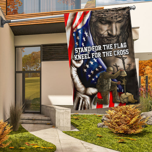 US Veteran Stand For The Flag Kneel For The Cross Flag Independence Day Decor 4Th Of July Merch