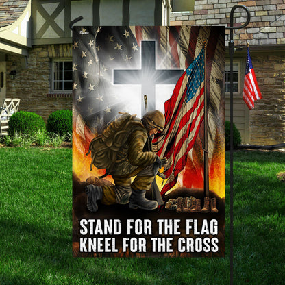 US Veteran Stand For The Flag Kneel For The Cross Flag Veterans Day Flag 4Th Of July Decor