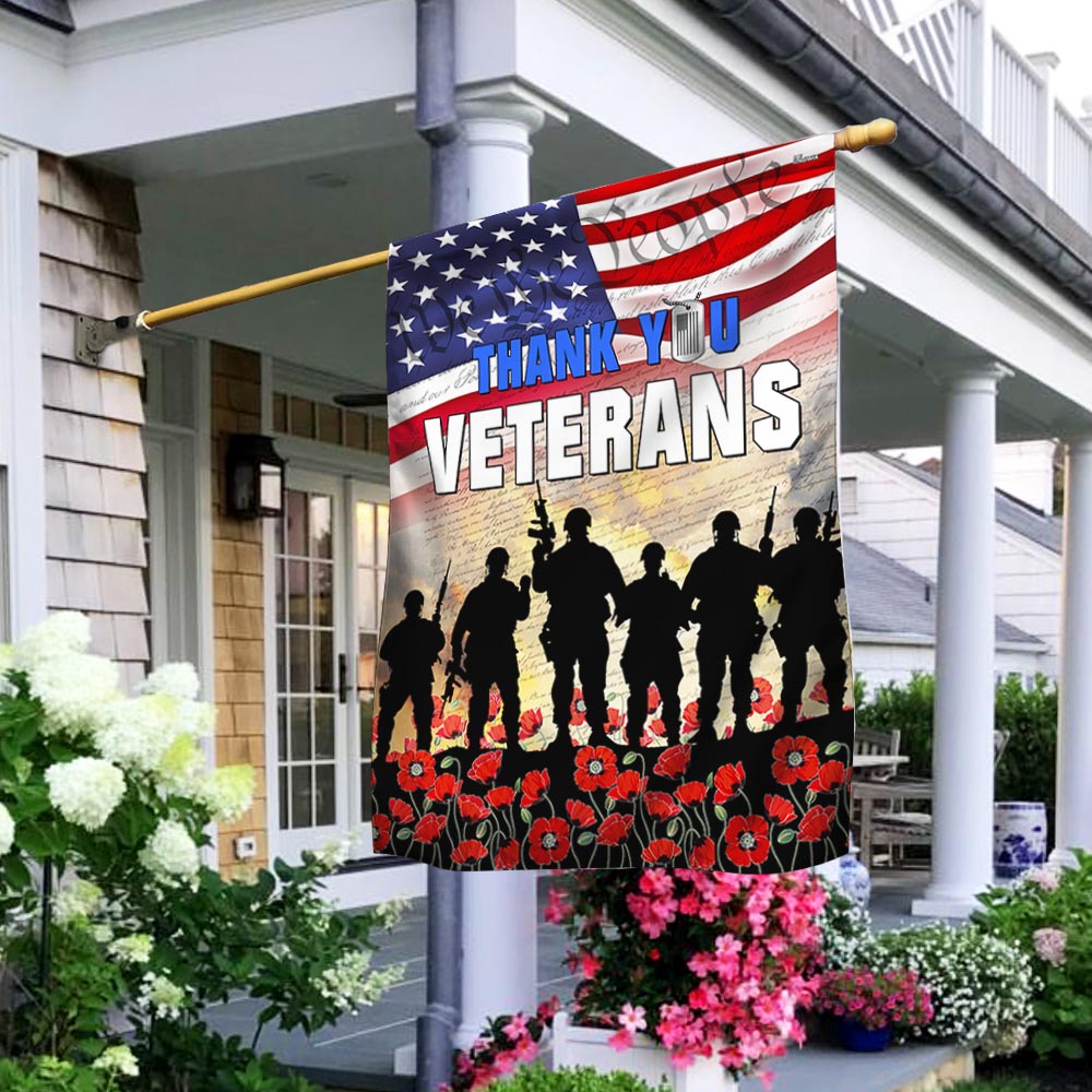 US Military Thank You Veterans Flag Military Soldier Poppy American Merch Independence Decor