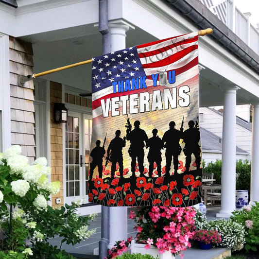 US Military Thank You Veterans Flag Military Soldier Poppy American Merch Independence Decor