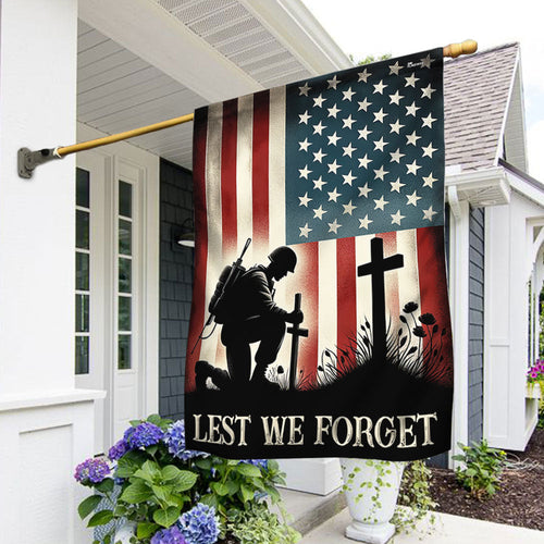 Veterans Day Flag Veteran Kneeling Soldier The Cross Lest We Forget Flag Gift Ideas