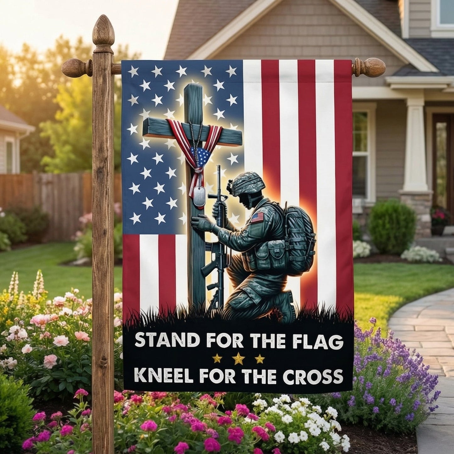 US Veteran Stand For The Flag Kneel For The Cross Flag 250 Years Of America Decor Gift for Dad