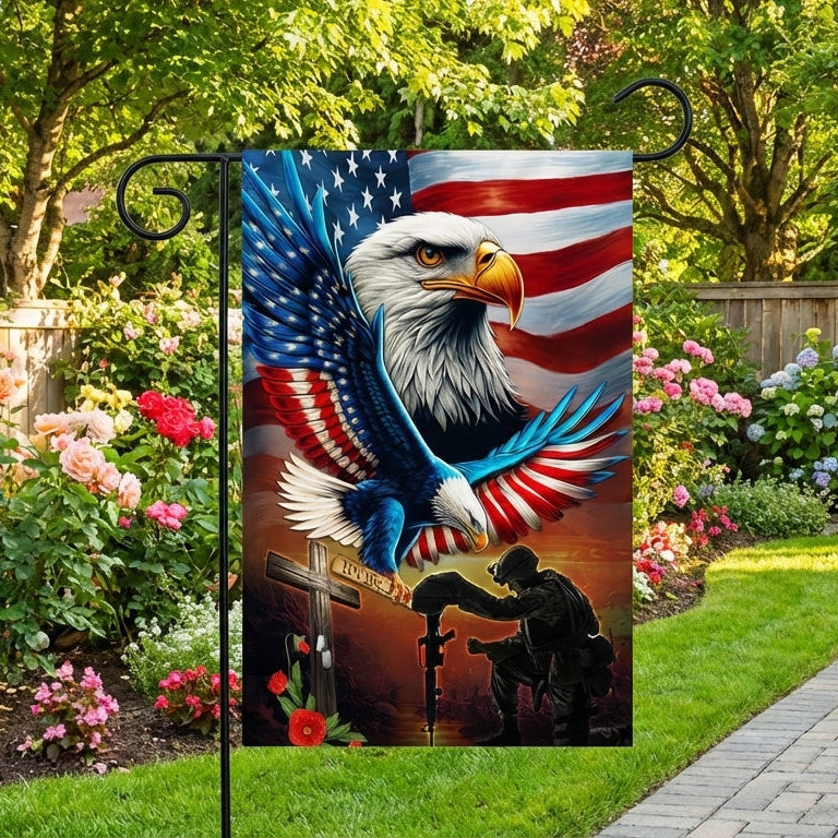 Veterans Day Flag Kneeling Soldier Christian Cross We The People Flag Gift For Father