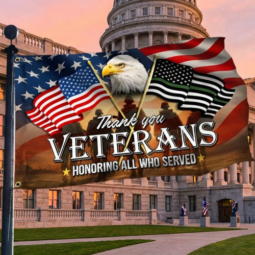 US Thank You Veterans Flag Honoring All Who Served Flag Decor Independence Day Merch