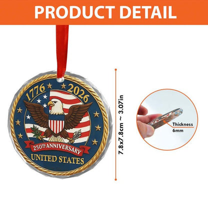United States 250th Anniversary Glass Ornament Eagle Independence Day Patriotic Gifts - Pvr