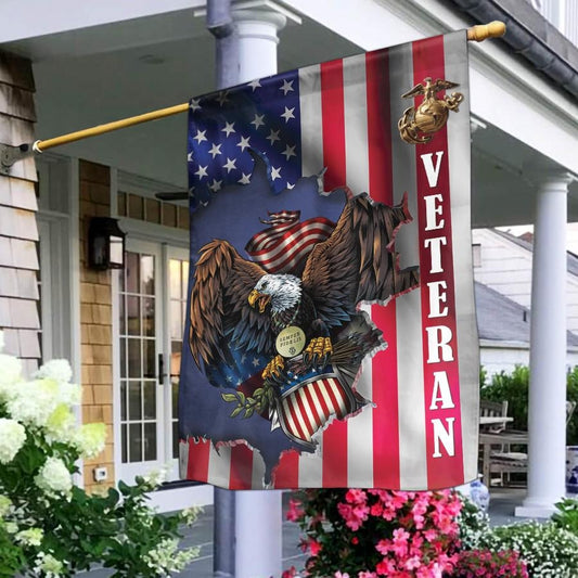 United States Marine Corps Veteran Flag U.S.M.C Eagle American Flag Military Home Decor