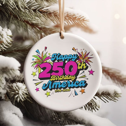 250 Years USA Anniversary Ceramic Ornament Happy 250th Birthday America Patriotic Gifts - Pvr
