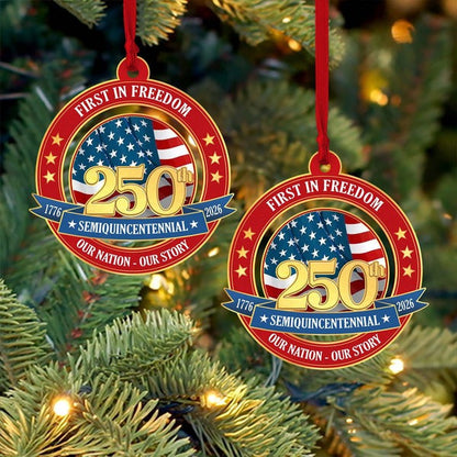 250 Years America Anniversary Wood Ornament First In Freedom Semiquincentennial Gifts Decor - Pvr