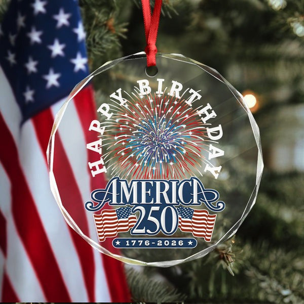 America 250th Anniversary Glass Ornament Semiquincentennial Fireworks Decor Gifts - Pvr