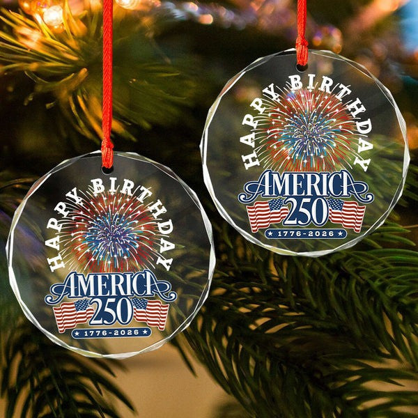 America 250th Anniversary Glass Ornament Semiquincentennial Fireworks Decor Gifts - Pvr
