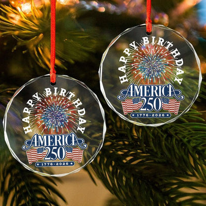 America 250th Anniversary Glass Ornament Semiquincentennial Fireworks Decor Gifts - Pvr
