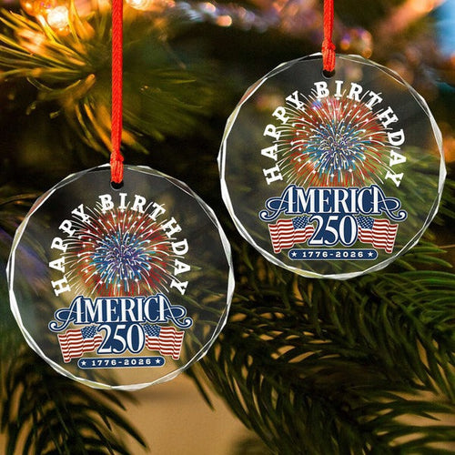 America 250th Anniversary Glass Ornament Semiquincentennial Fireworks Decor Gifts - Pvr