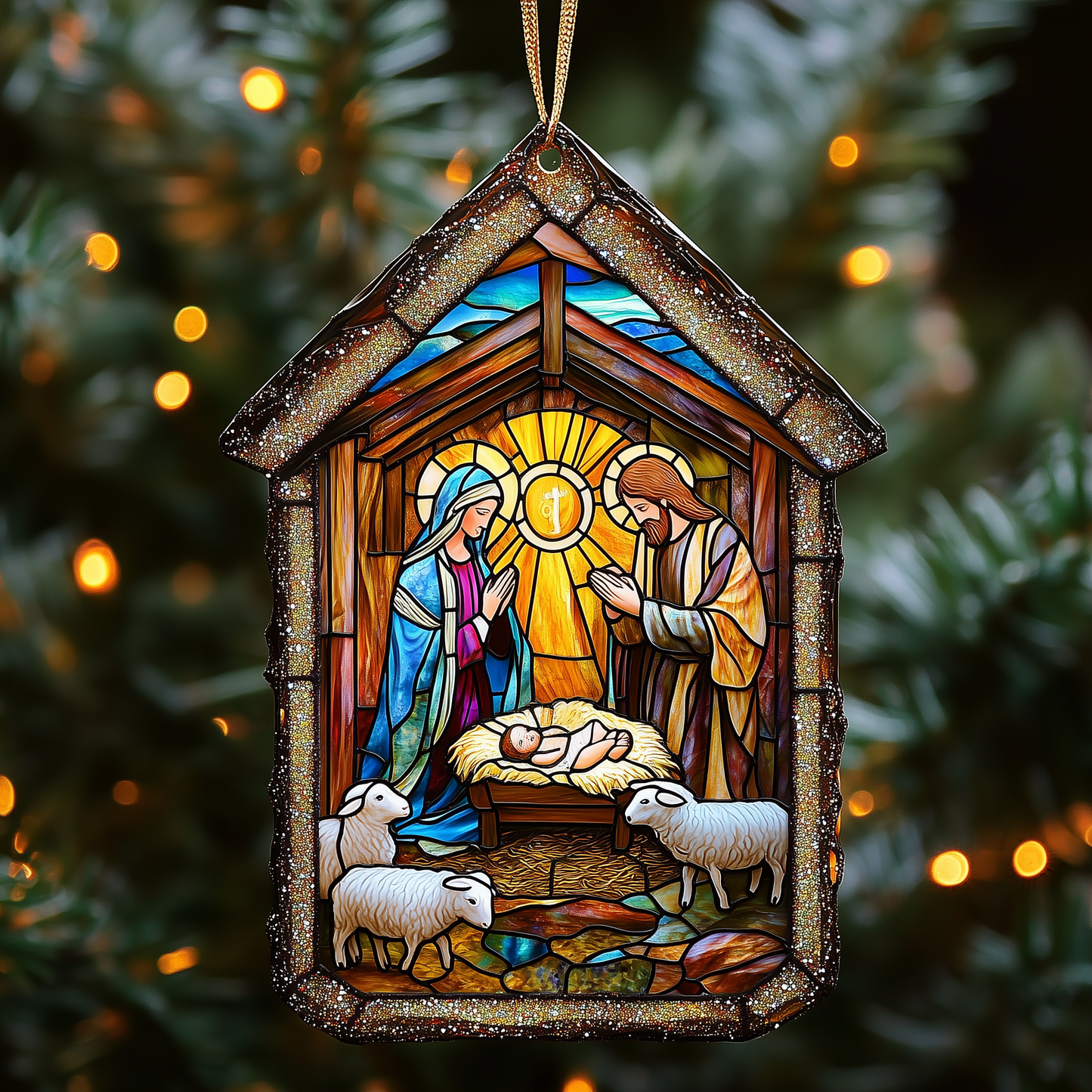 Nativity Mica Ornament Blessed Christmas Ornament Holy Family Scene Religious Holiday Decoration