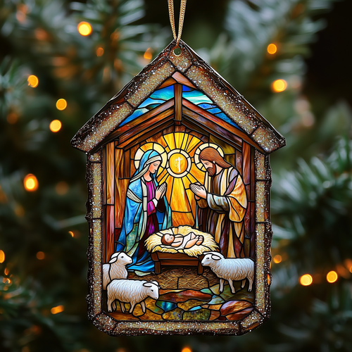 Nativity Mica Ornament Blessed Christmas Ornament Holy Family Scene Religious Holiday Decoration