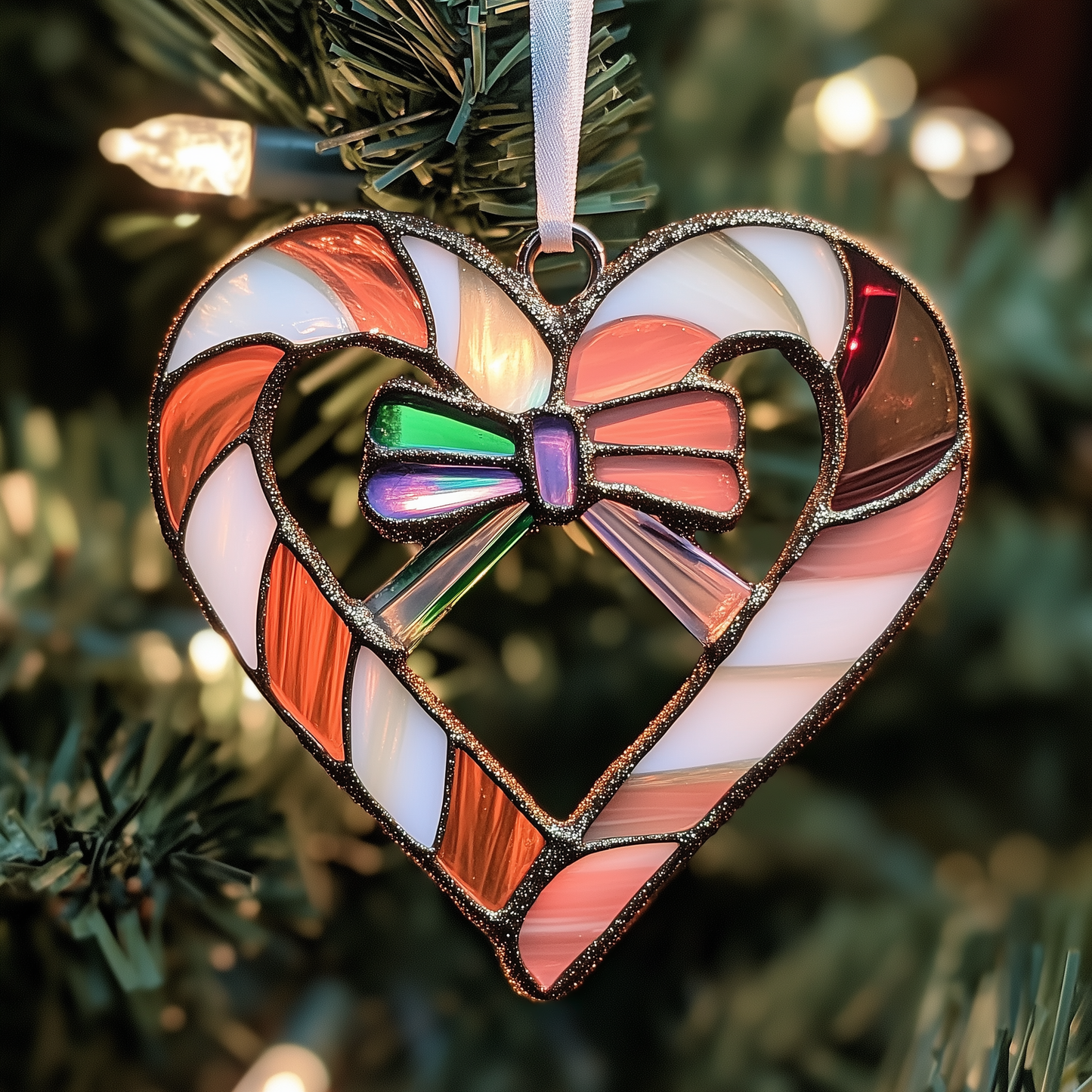 Love Symbol Rainbow Candy Canes Mica Ornament Cheerful Candy Christmas Ornament Beautiful Decoration