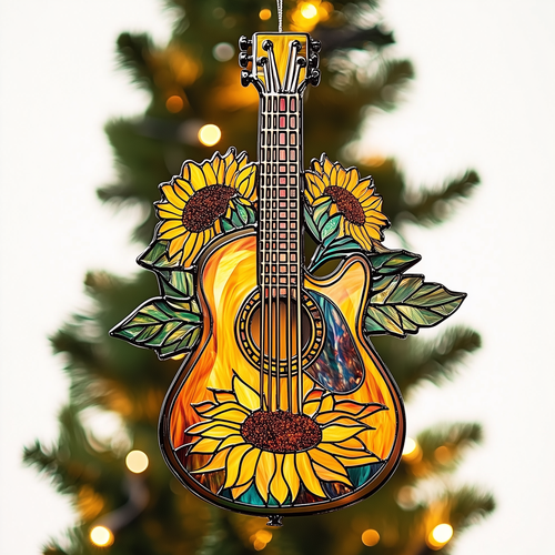Sunflower Guitar Mica Ornament Colorful Guitar Design Christmas Ornament Perfect Gift For Musicians