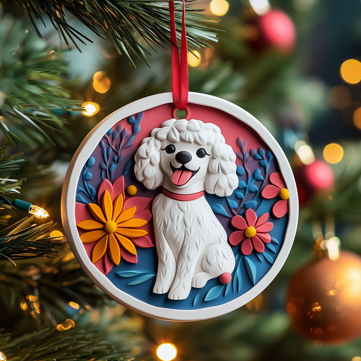 Poodle Mica Ornament Playful Pet Christmas Ornament Beautiful Holiday Gift For Family And Friends