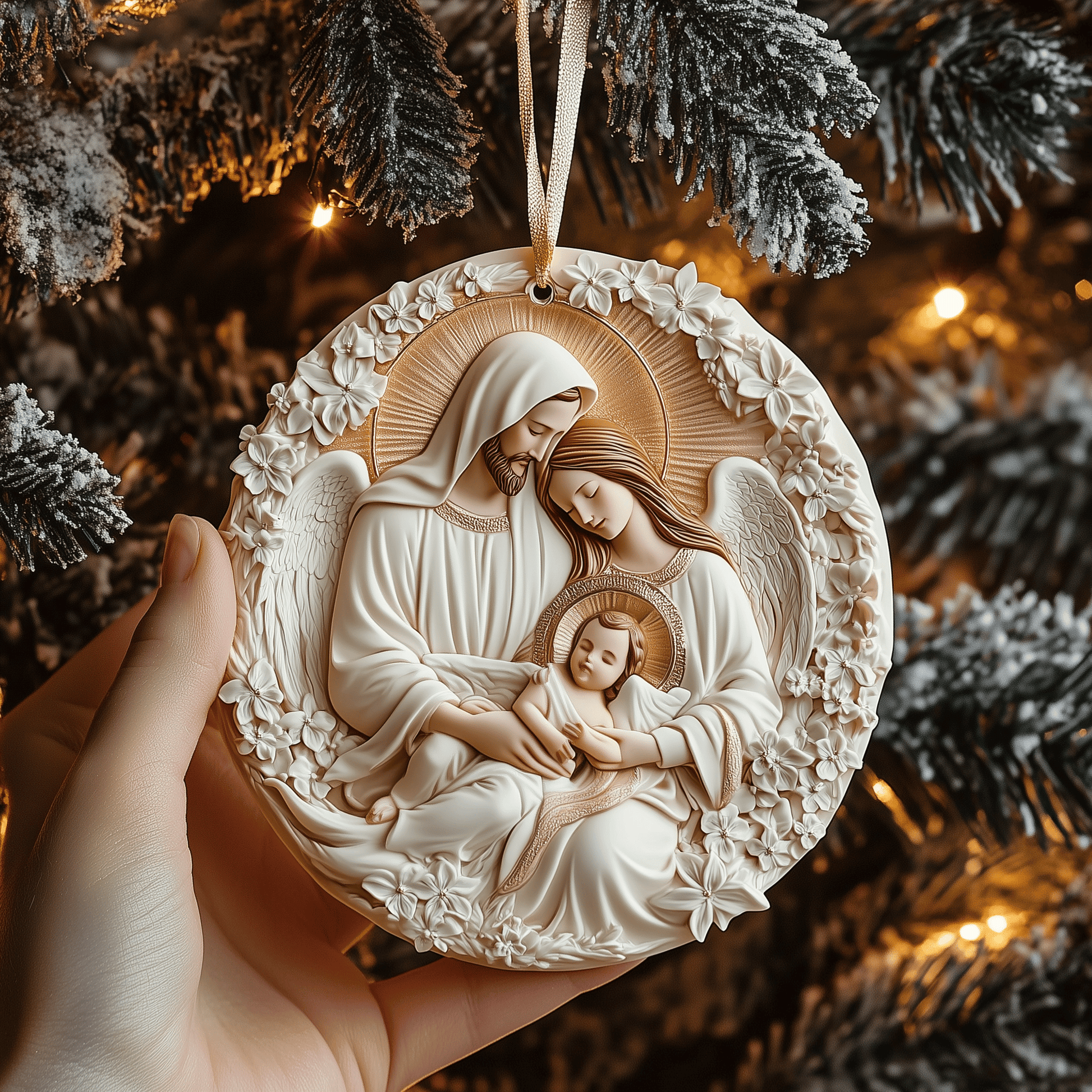 Nativity Scene Mica Ornament Holy Family Scene Christmas Ornament Religious Holiday Gift Idea